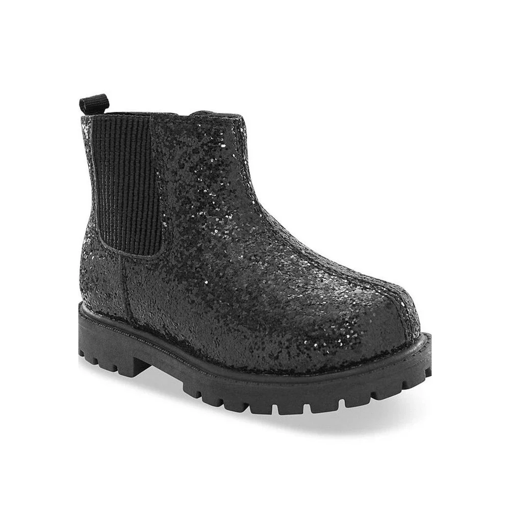 Carter's Bessie Toddler Girls Black Glitter Chelsea Boots Size 5T Sparkle Zip